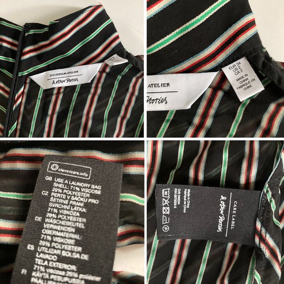 &Other Stories Sheer Chevron Stripe Top, Black/Stripe, 34/XS - Picture 13 of 13